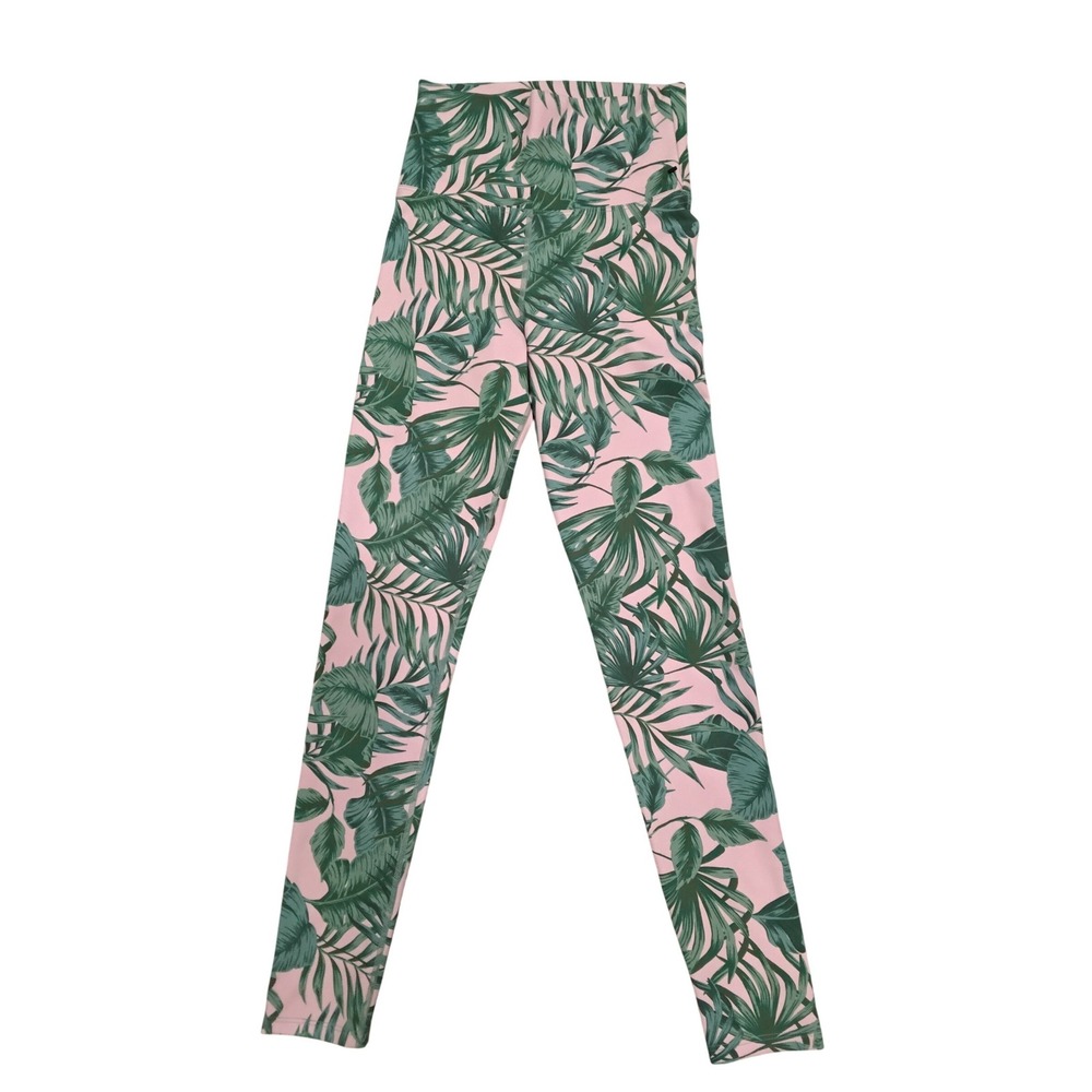 Beach Riot Sport Pink Green Tropical Palm Leafā High Waisted Leggings XS